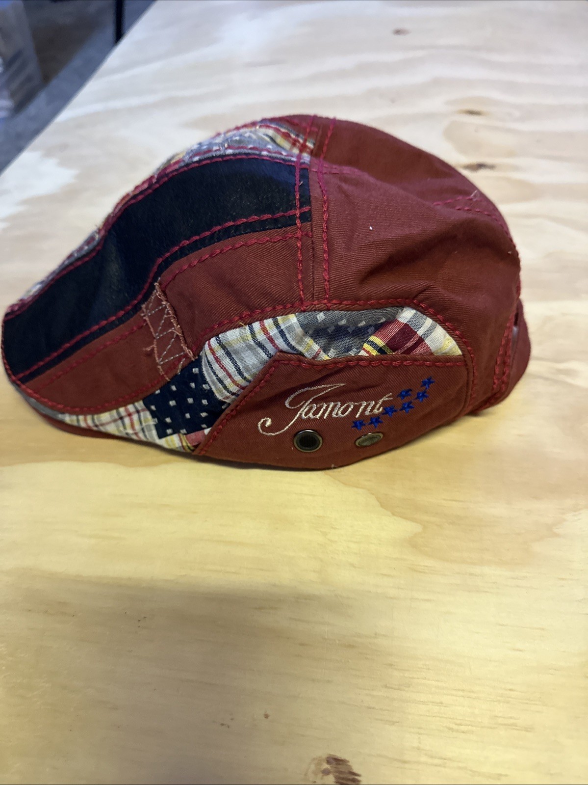 Jamont Classic Plaid Sashiko Patchwork Newsboy Go… - image 2