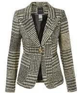 $850 NWT SMYTHE Patch Pocket Duchess Blazer In Glencheck Print Gold Black 4