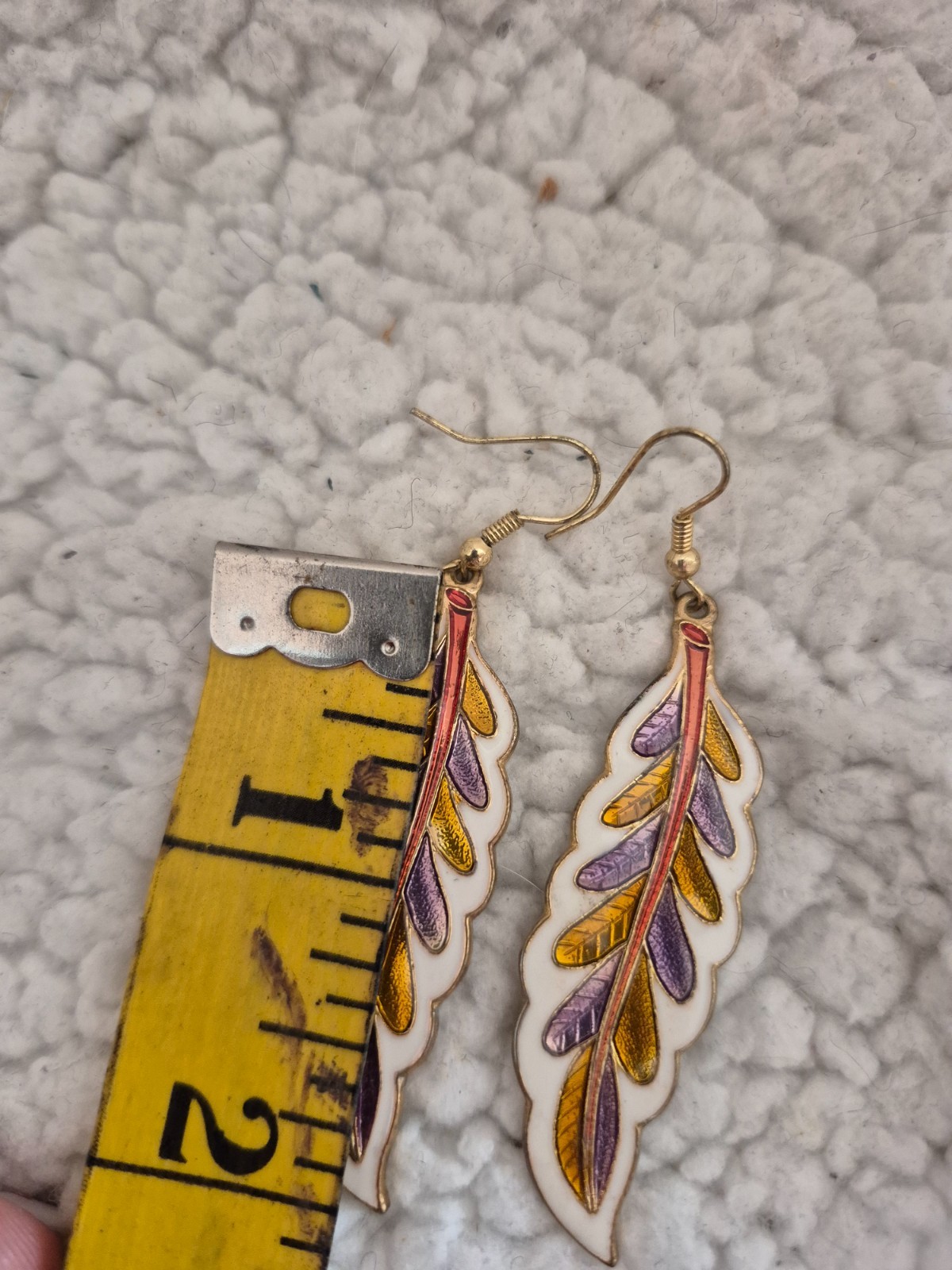 multi colored enamel leaf drop dangle earrings, g… - image 3