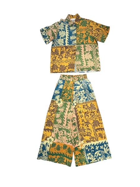 ALEMAIS Linen Patchwork Print Shirt and Pants Matching Set 1185D AU6 US2 Small