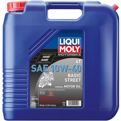 Liqui Moly 4T Mineral Street Motor Oil - 10W-40 - 20L Motorcycle ATV/UTV PWC