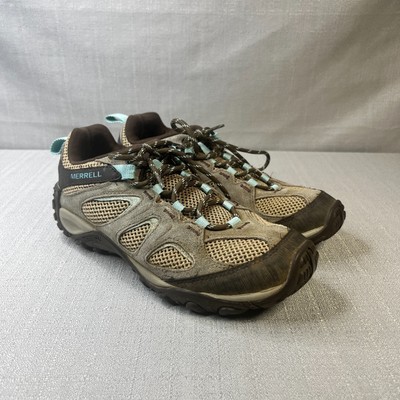 Merrell Yokota 2 Shoes Womens 8 Tan Blue Hiking Low Top Outdoor J78636