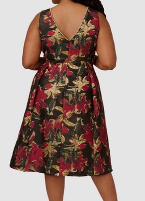 Adrianna Papell Plus Size Floral Jacquard Sleeveless Fit & Flare Dress - Black/Red - Size 16W Adrianna Papell Plus Size Floral Jacquard Sleeveless Fit & Flare Dress - Black/Red - Size 16W