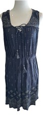 Lucky Brand Dress Womens Med Blue Boho Western Peasant Cottage Flowy