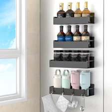 4 Pack Magnetic Spice Rack Organizer for Refrigerator and Oven, 4 Pack, Black 