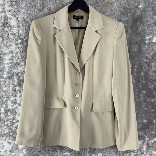 Giorgio Sant Angelo Size 8 Notched Blazer Jacket Beige Long Sleeve Button Lined