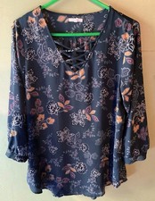 amazing MAURICES L GRAYISH BLUE NAVY PURPLE WHITE BLACK YELLOW OCHRE BOHO TOP