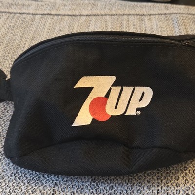7UP Black Fabric Waist Pack with Logo, Zipper Closure, 10'' Length