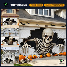 7x16 ft Halloween Garage Door Cover - Spooky Outdoor Banner, Wall Decor  Photo