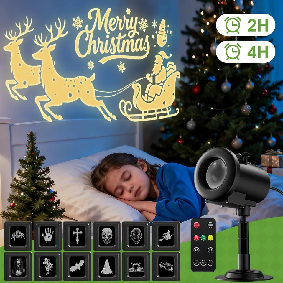 12 in 1 Christmas Projector Lights Outdoor, 3D Dynamic Santa Sleigh/Nativity/... - Image 2 of 4