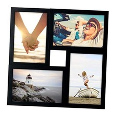 4-Opening Matted Collage Frame, Black Displays Four 4x6 Photos