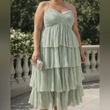 Listicle Tiered Midi Sleeveless Cocktail Dress Mint Green Boho Size Large NWT