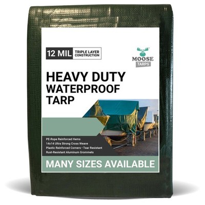 Heavy Duty Poly Tarp 20x20 Waterproof Tarpaulin 12 Mil Multipurpose Shade Cover