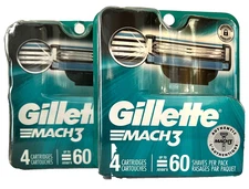 GILLETTE MACH 3 REFILL CARTRIDGES 2 X 4-PACK (8) *FITS ALL MACH3 RAZOR HANDLES*