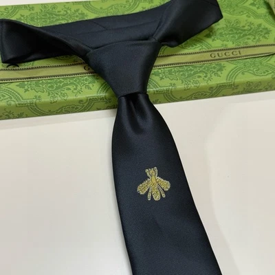 GUCCI Herren Biene Krawatte Seide Twill Jacquard Schwarz Tie - Bild 1 von 4