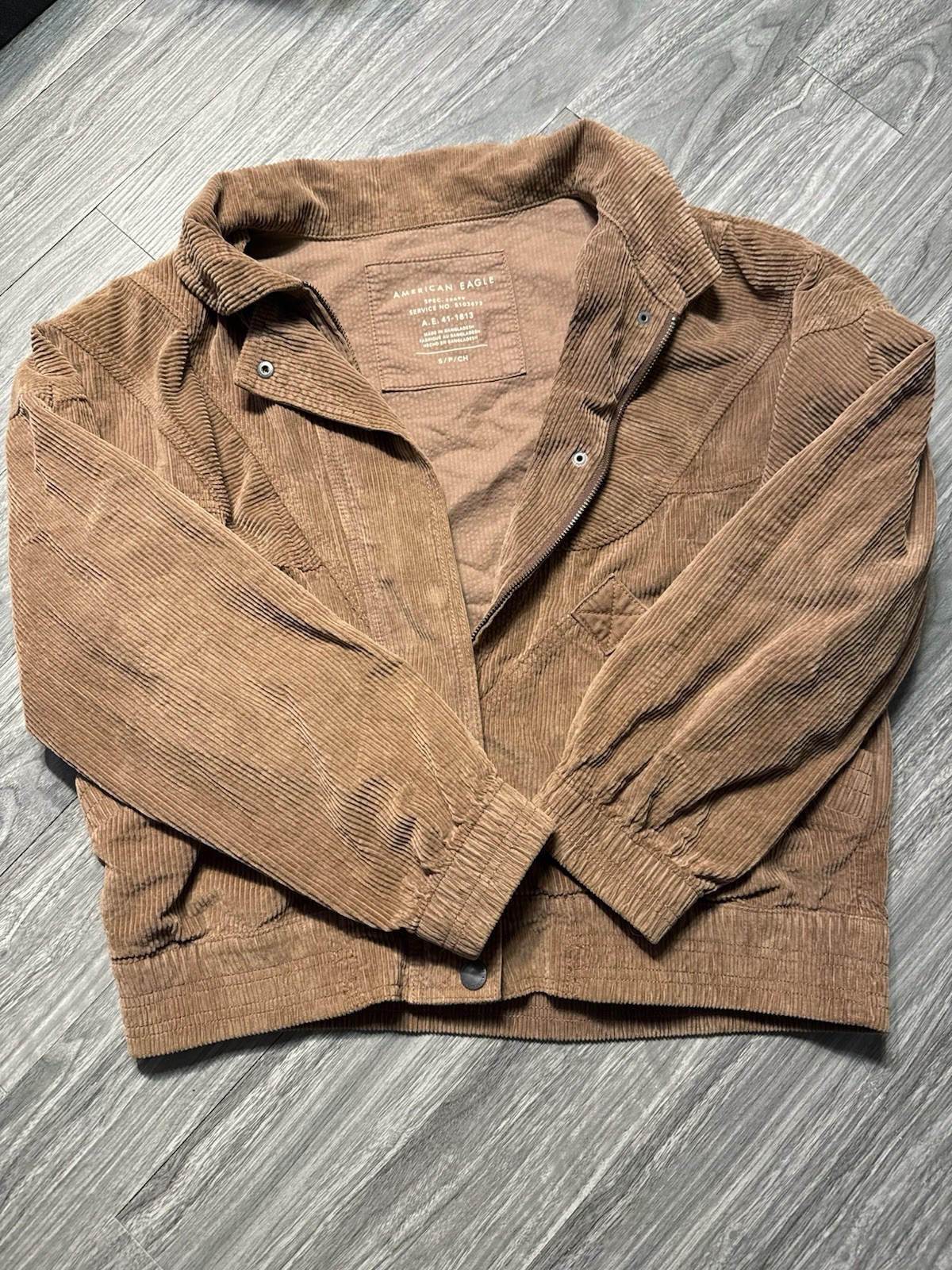 American Eagle Brown Bomber Jacket Button Point C… - image 1