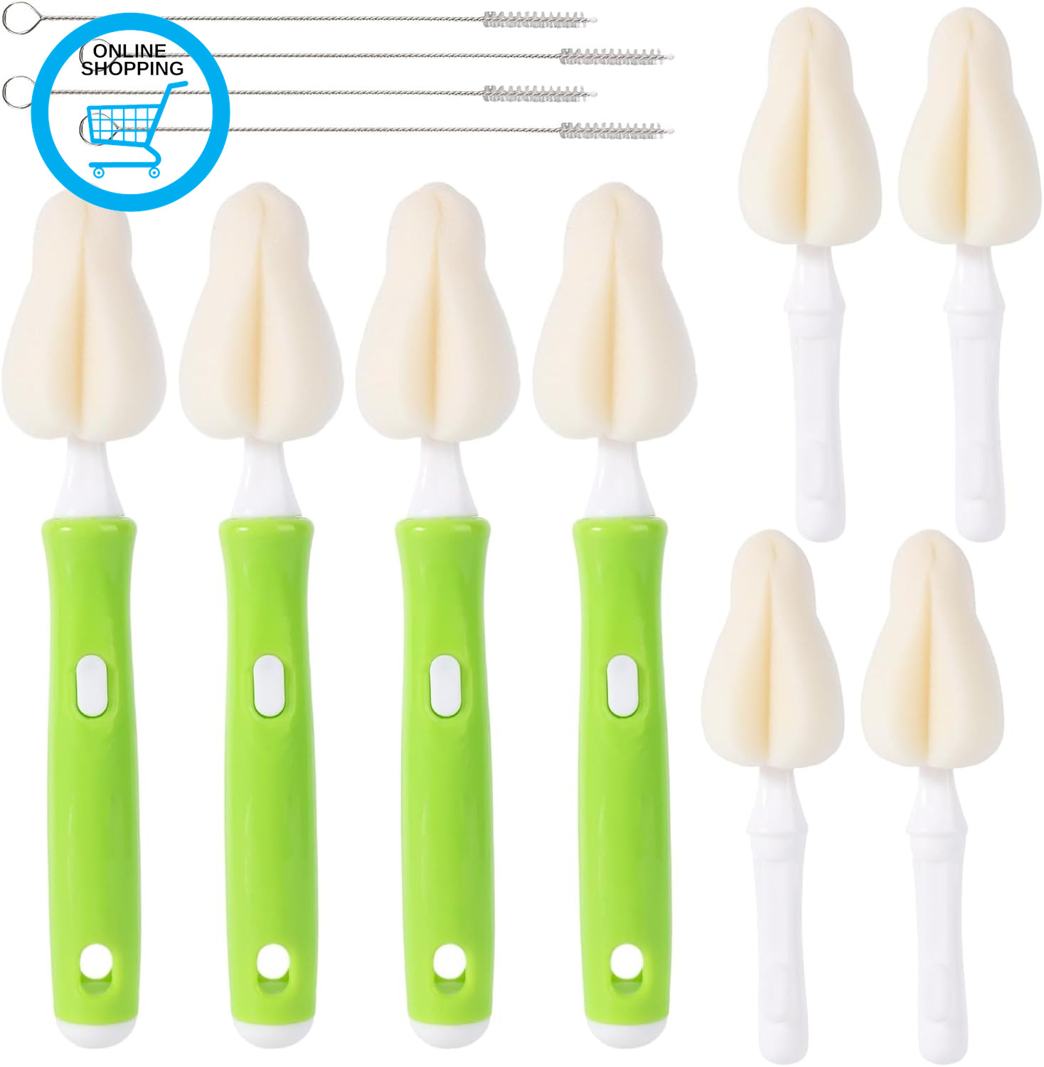 12Pcs Sponge Nipple Bottle Brushes Set, Includes Bottle Nipple Cleaners with Rep