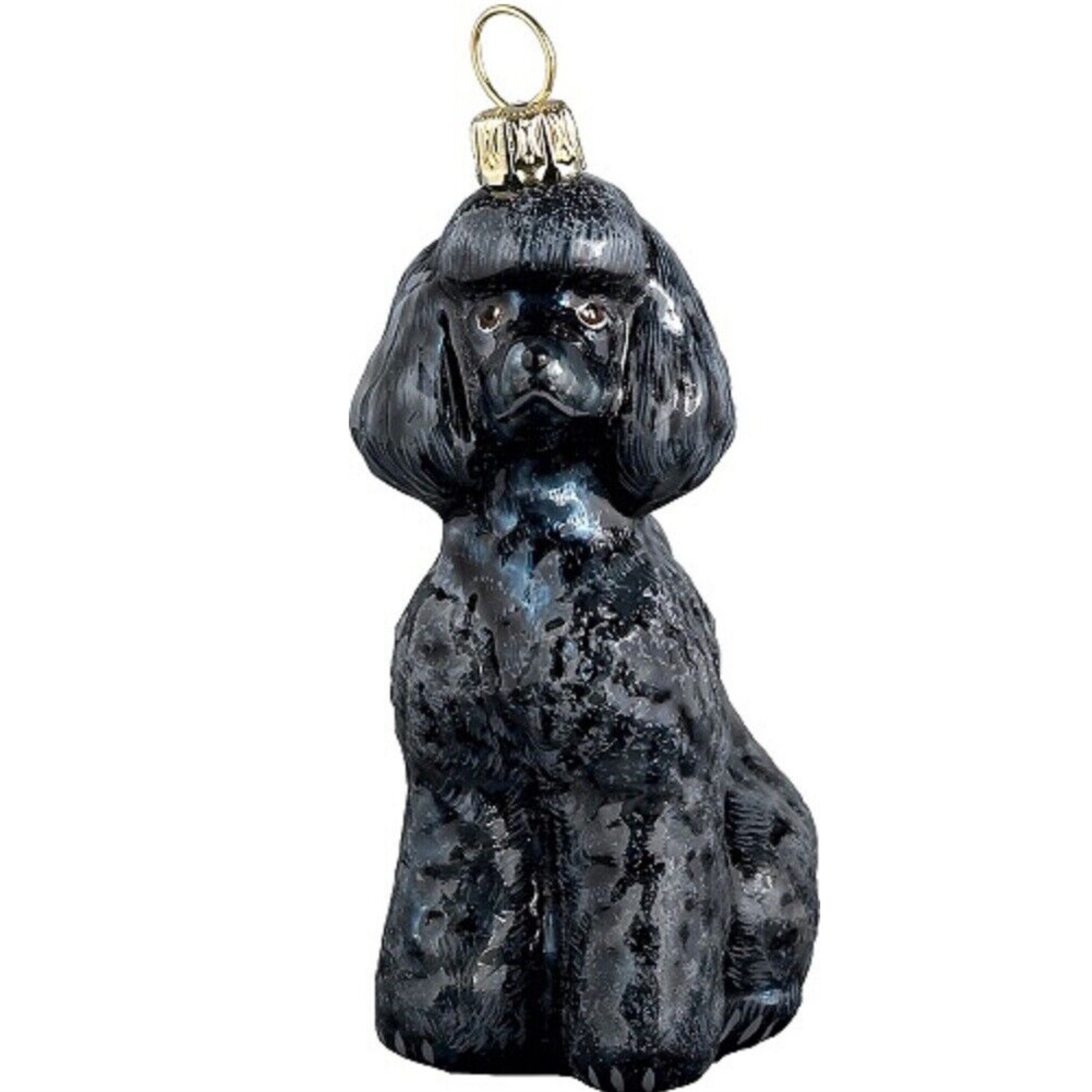 Black Toy Poodle Dog Polish Blown Glass Christmas Ornament