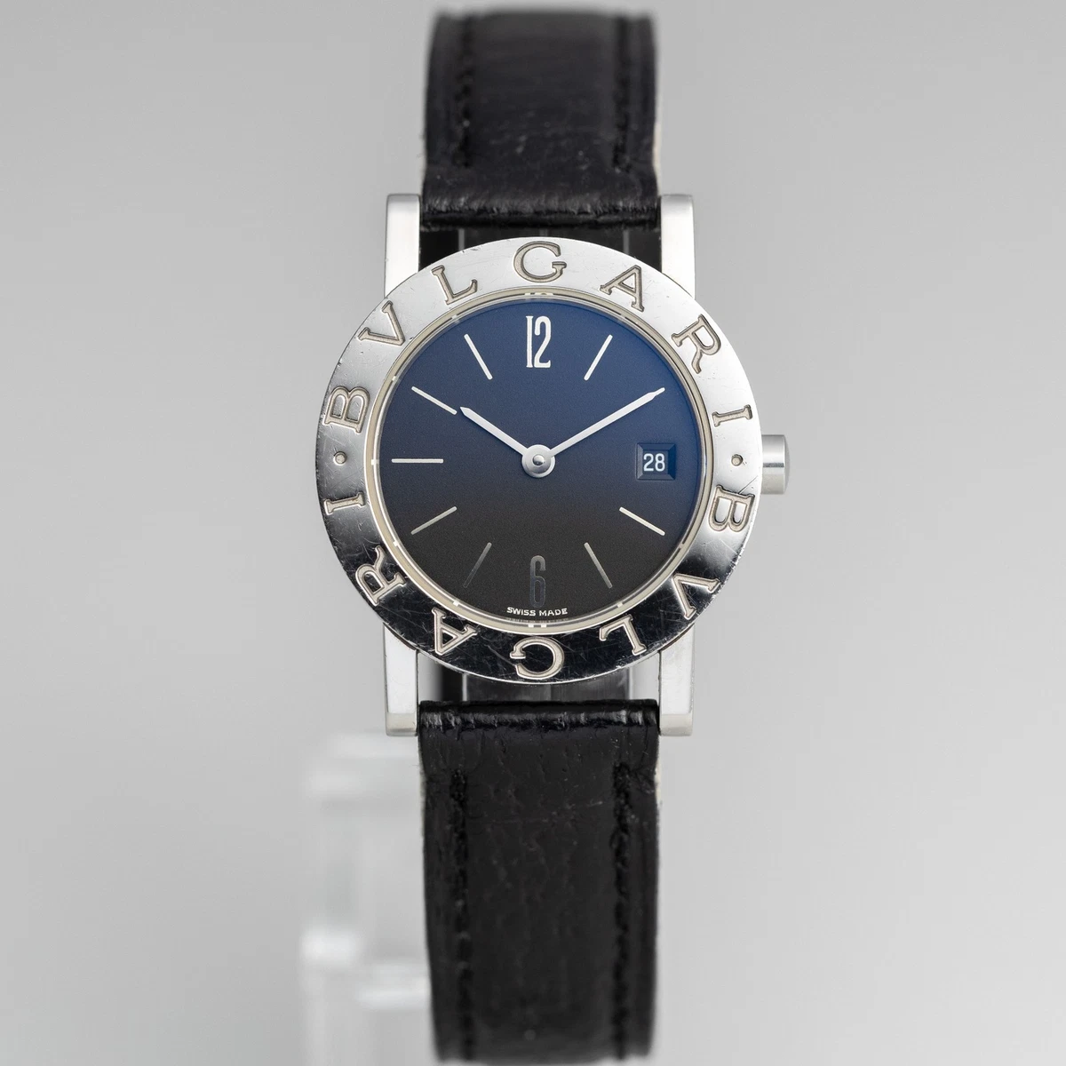 BVLGARI Ladies Quartz Vintage Black Silver Watch Leather Date 26