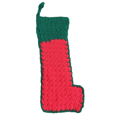 Vintage Crochet Christmas Stocking Red Green Handmade 21'' Retro Granny Chunky