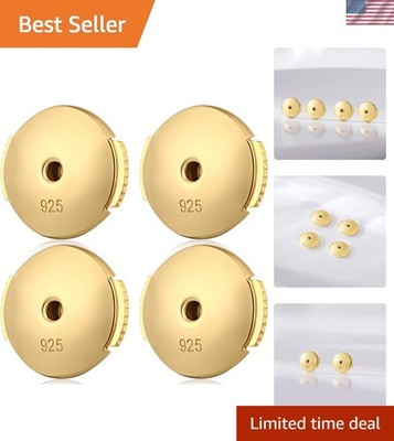 Hypoallergenic 14K Gold Plated Earring Backs with Locking Mechanism - 2 Pairs