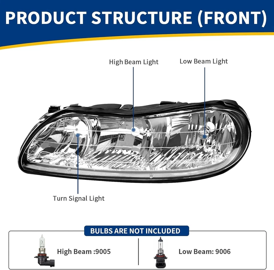 Headlight Assembly for 1997-2003 Chevy Malibu & 1997-1999 Oldsmobile Cutlass - Изображение 4 из 4