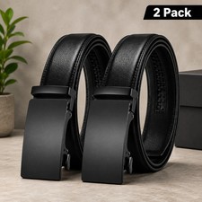 Genuine Men's Leather Ratchet Belt Automatic Buckle Adjustable Dress Casual Belt