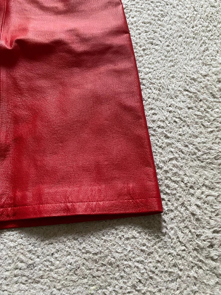 Newport News Mujer Cuero Línea A Falda Corta Forrada Roja Talla 6 Foto 2 de 4