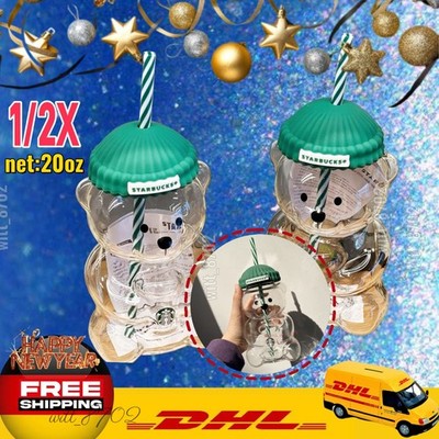 2026 Xmas STARBUCKS New Glass Bear Cold Cup With Straw 20oz Mug Jar Coffee Cup