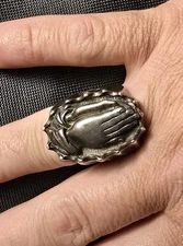 RARE Heavy King Baby Studio "PRAYING HANDS" Ring .925 Ster. Silver Size 11 HUGE 