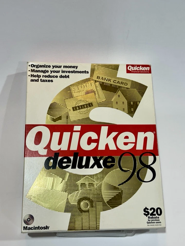 VINTAGE Quicken Deluxe '98 - COMPLETE RETAIL w/ CD, Manuals, NO CODES Macintosh - Image 2 of 4
