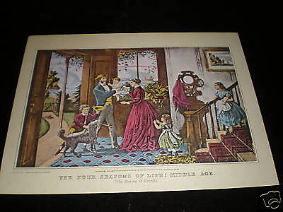 1952 Vintage Currier & Ives "THE FOUR SEASONS OF LIFE YOUTH" COLOR Lithograph