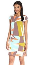 Nine West Spa Multi Abstract Print Stretch Jersey Cap Slv Shift Dress - $98