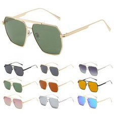 Occhiali da sole per donne uomo, esagonali, metallica, top piatto, ponte doppio