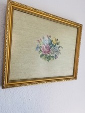 Gold Framed Needlepoint Multicolor Roses 14  x17  