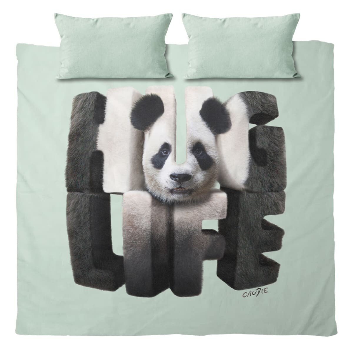 Parure de lit panda Hug Life avec housse de couette 270x240 cm et taies d'oreiller en coton blanc