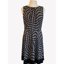 AB Studios Size Large Black White Geometric Pattern Sleeveless Midi Dress Work