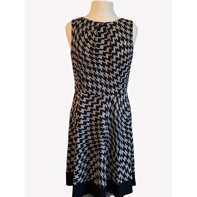 AB Studios Size Large Black White Geometric Pattern Sleeveless Midi Dress Work