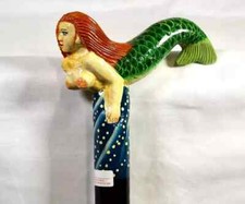 Mermaid Wooden Hand Painted Carved Walking Stick Cane