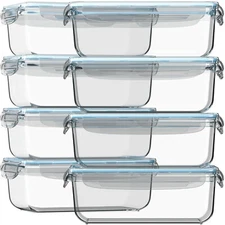 Razab 16pc Glass Food Storage Set (8 Containers with 8 Airtight Lids) Meal Prep