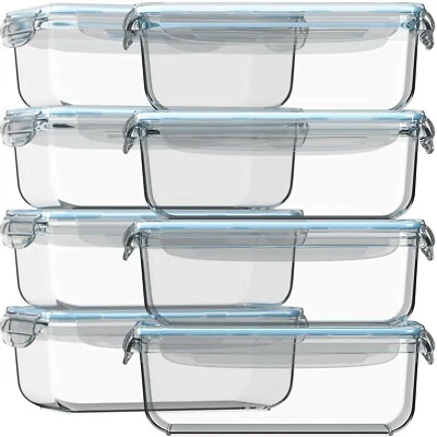 Razab 16pc Glass Food Storage Set (8 Containers with 8 Airtight Lids) Meal Prep