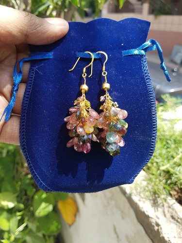 Pendientes Multi Turmalina Piedras Preciosas Plata de Ley 925 Hechos a Mano Joyería Regalo g55 - Imagen 14 de 14