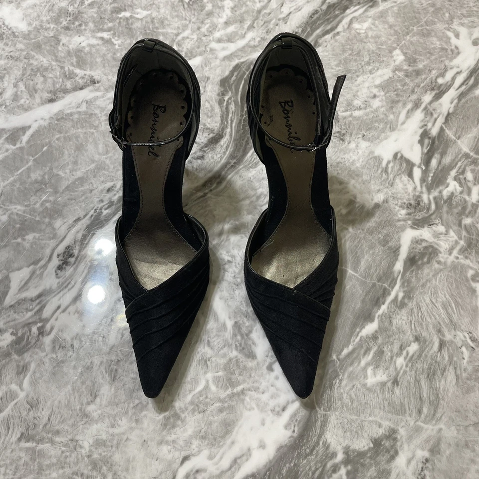 Zapatos de tacón Bonnibel para mujer con correa al tobillo negros de suade talla 7,5 Foto 3 de 4