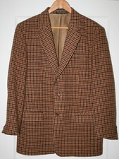 Vintage Benetton Tweed Jacket Sport Coat Plaid 3 Button Brown Camel Euro50 S M