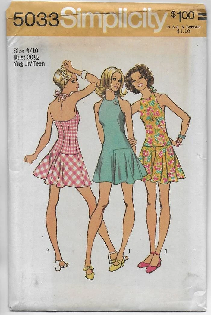 Vintage 70s Simplicity Sewing Pattern 5033 Juniors' Halter MINI-DRESS 9/10