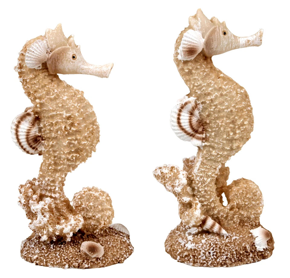 2x Dekofigur Seepferdchen Paar im Sandlook Höhe 10 cm maritime Bad Dekoration - Bild 2 von 4