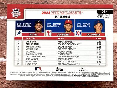 2025 Topps Series 1 ERA Leaders Chris Sale Zack Wheeler Shota