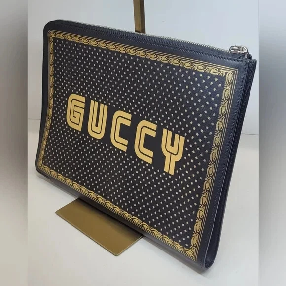 Gucci Sega Black & Gold Magnetismo Pouch / IPad Holder