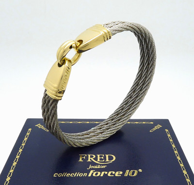 Vintage FRED of PARIS Force 10 Armband bracelet  750 Gold + Edelstahl Segelseil