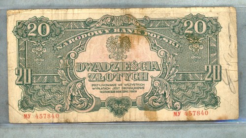 POLAND ~ 1944 ~ 20 ZLOTYCH NOTE ~ CH VG